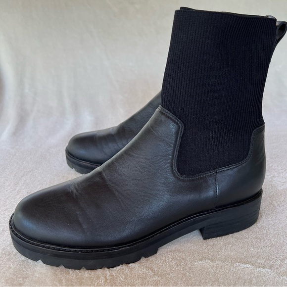 EILEEN FISHER East Leather and Recycled Stretch Knit Sock Boot SIZE 9.5 - Picture 4 of 16
